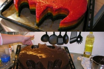 تهیه کیک بت من رنگین کمانی با روکش شکلات