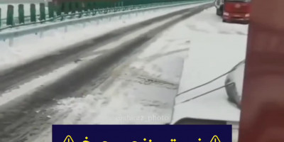 فیلم تصادف کامیون در جاده یخی برفی
