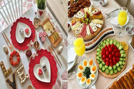تصاویری از تزیین سفره صبحانه با ایده های خلاق و عاشقانه