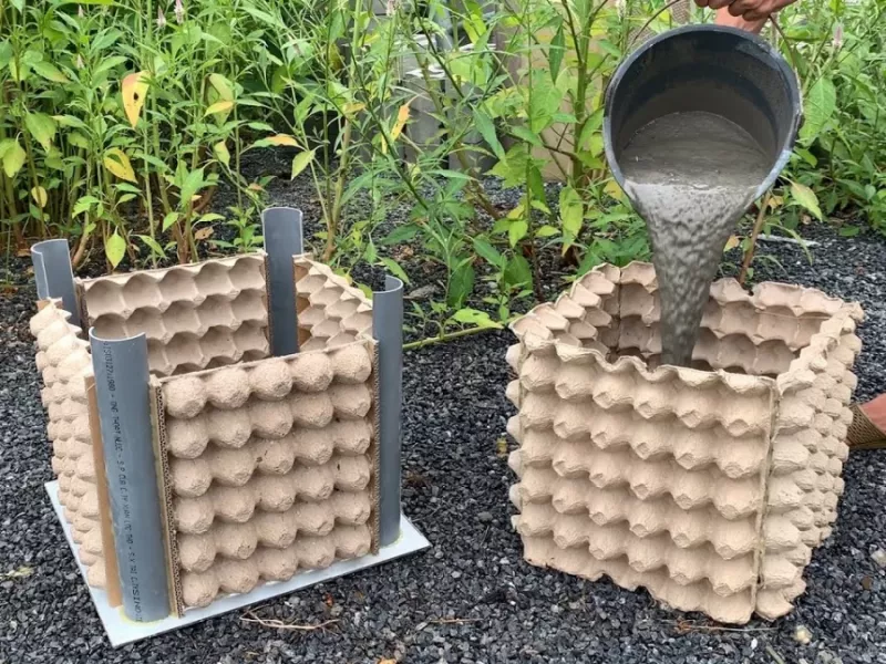 آموزش ساخت گلدان تزئینی با سیمان و شانه تخم مرغ !