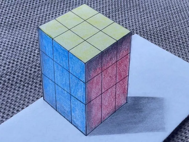 آموزش قدم به قدم کشیدن نقاشی سه بعدی مکعب روبیک
