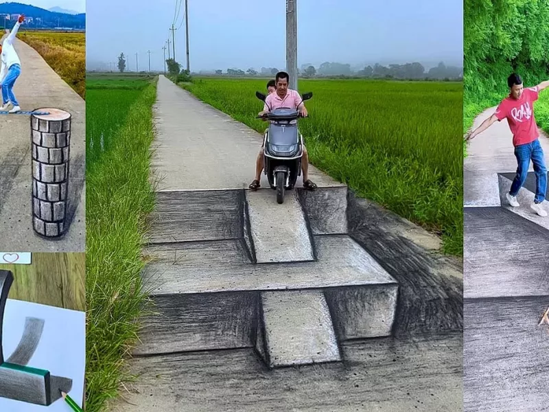 این هنرمند با نقاشی سه بعدی ترس و وحشت را به جان همه انداخت