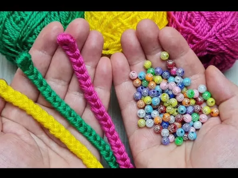 با خورده کاموا و مهره درختچه های تزئینی درست کن