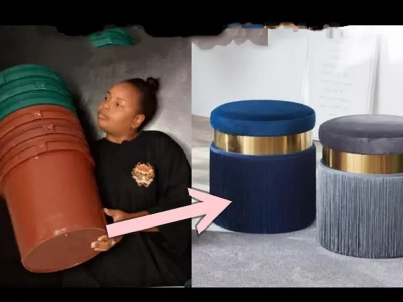 سطل های پلاستیکی قدیمی را دور نریز / ایده ساخت میز پاف با سطل پلاستیکی