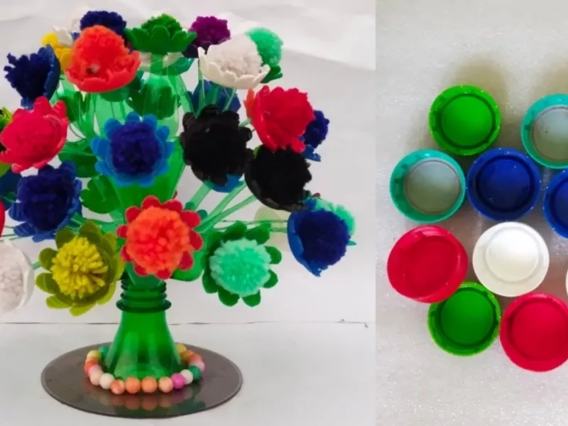ساخت دسته گل رنگارنگ با درب بطری های پلاستیکی /نهایت استفاده از صنعت بازیافت