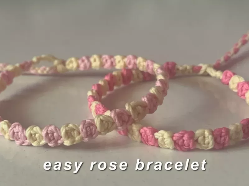 آموزش ساخت دستبند فانتزی گل رز با کاموا در خانه