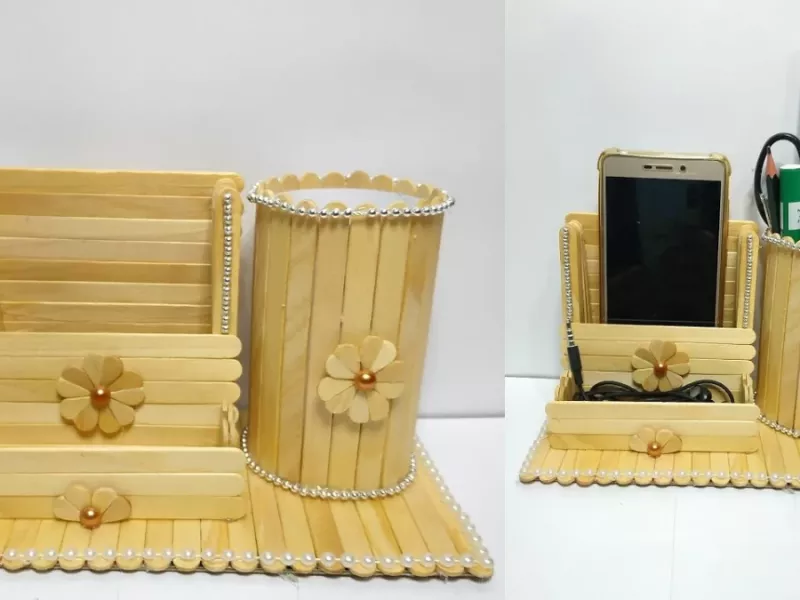 ایده کاردستی بستنی چوبی | طرز تهیه جا خودکار و پایه گوشی برای روی میز کار