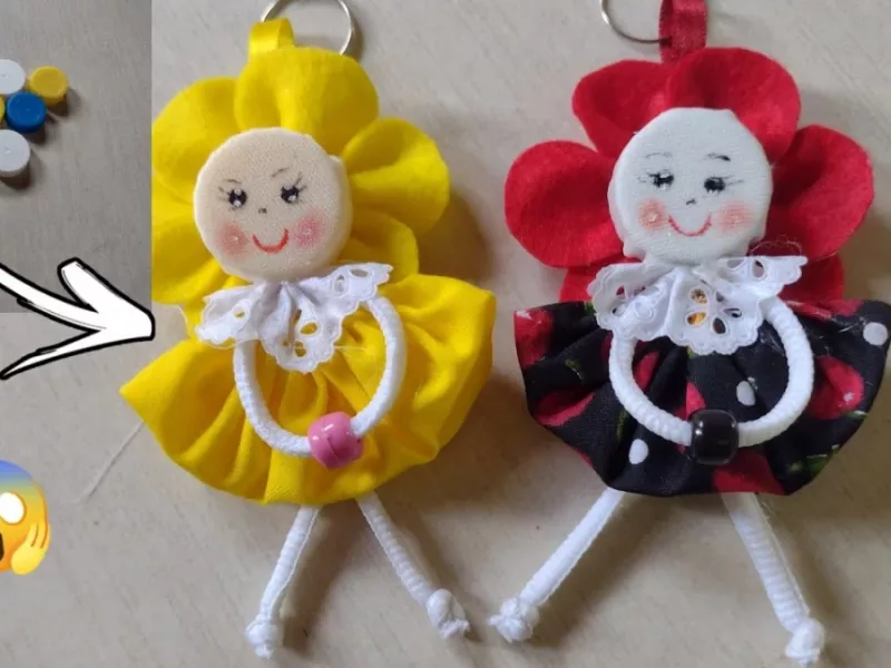 نحوه ساخت عروسک در یخچالی با درب بطری های نوشابه و پارچه های ضایعاتی