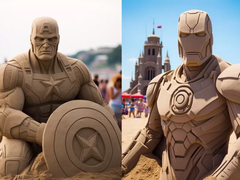 تصاویری هیجان انگیز از ساخت مجسمه های شنی ابرقهرمانان