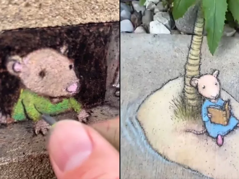 خلاقیت های گچی در خرابه های پیاده رو