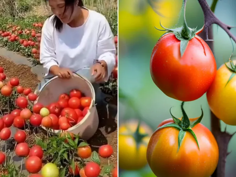 گوجه فرنگی های عمودی عجیب و غریب در مزرعه ای در چین!