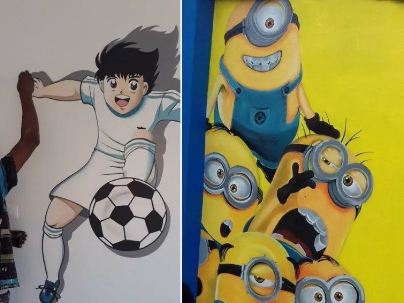 نقاشی های فوق العاده زیبای این هنرمند روی دیوار از مینیون گرفته تا فوتبالیستا !