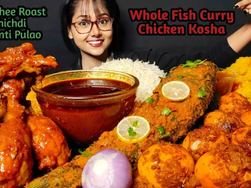 سبک خوردن متفاوت دختر مشهور هندی: 5 کیلوگرم چلو ماهی، گوشت و مرغ