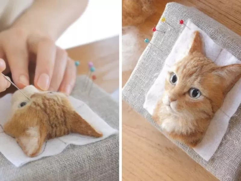 هنرمند ژاپنی پرتره های واقعی گربه ها را با نمد ساخته است !