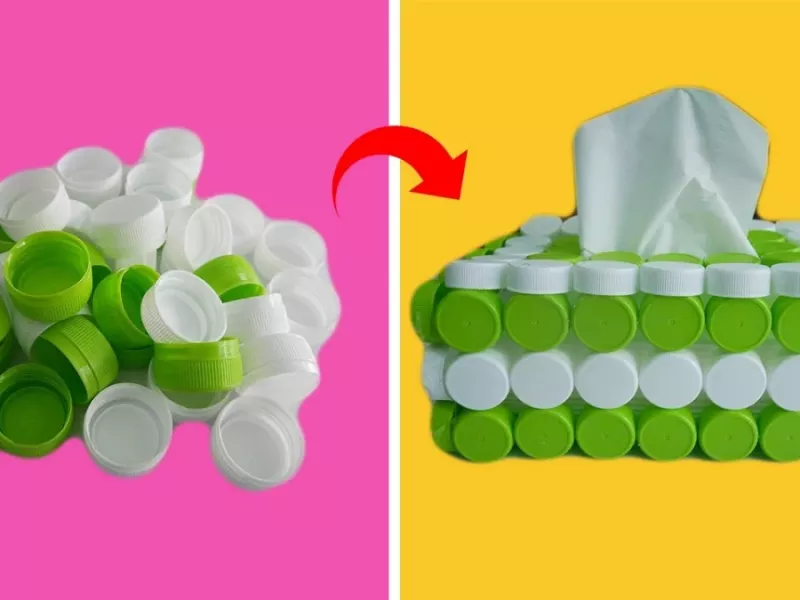 ساخت جعبه دستمال کاغذی از درب بطری های آب !