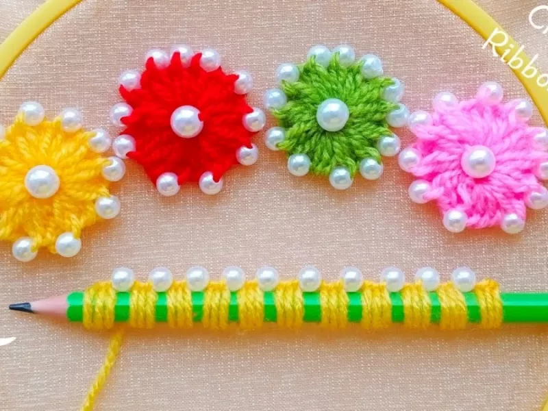 ایده ساخت گل کاموایی فوق العاده آسان با مداد و مروارید !