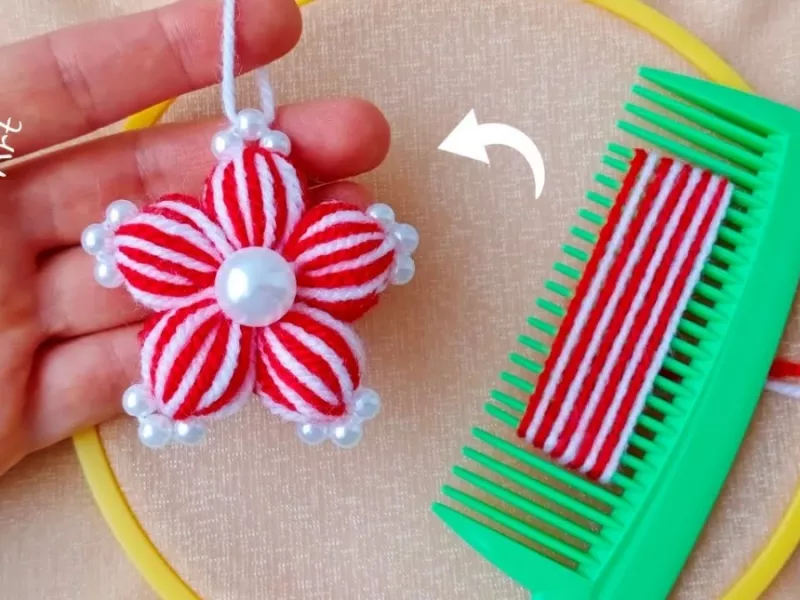 ساخت جاکلیدی زیبای کاموایی گل با شانه به راحتی !