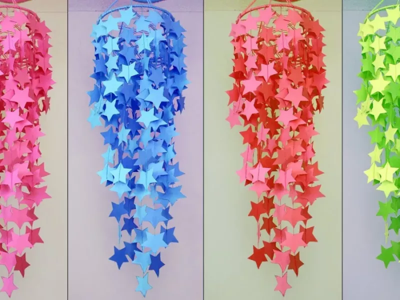 ساخت سقف آویز دکوری به شکل ستاره با کاغذ رنگی !