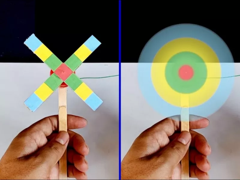 با مقوا، درب بطری و چوب بستنی یک پنکه رنگین کمانی بسازید !