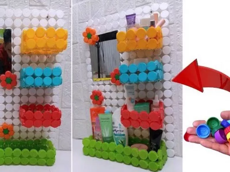 ایده های کاردستی با درب بطری های پلاستیکی / برای جلوی روشویی آینه و جای مسواکی درست کن