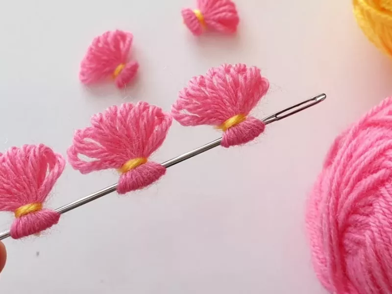 ایده های ساخت گل کاموایی / ساخت گل آسان با دست برای روی لباس