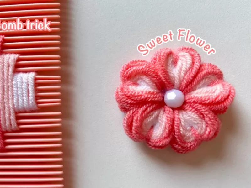 ایده ساخت سریع گل کاموایی با شانه / ساخت گل کاموایی