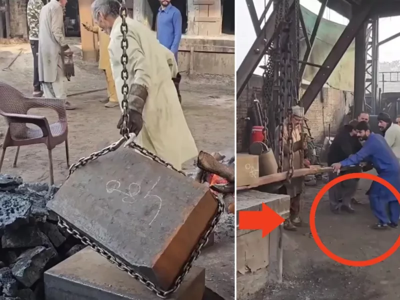 ساخت میل لنگ کشتی در کارگاه های سنتی پاکستان با استادهای دمپایی پوش!
