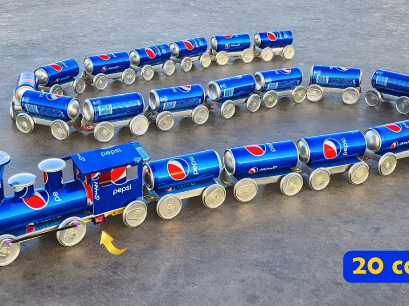 طولانی ترین قطار اسباب بازی با 20 قوطی پپسی!