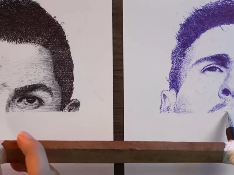 طراحی رونالدو و مسی به سبک چاپگر و به صورت همزمان !