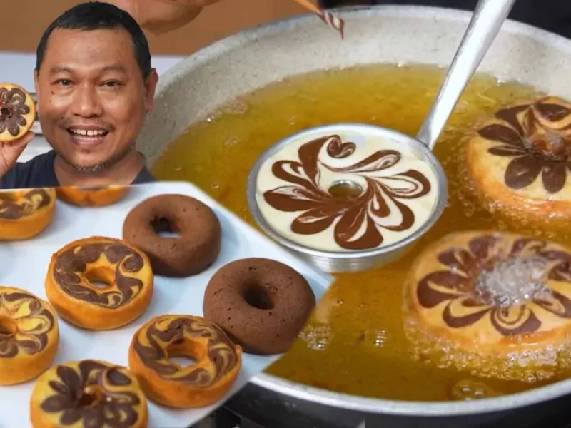 درست کردن دونات بدون استراحت دادن به خمیر / دونات مرمر واقعا خوشمزه است!